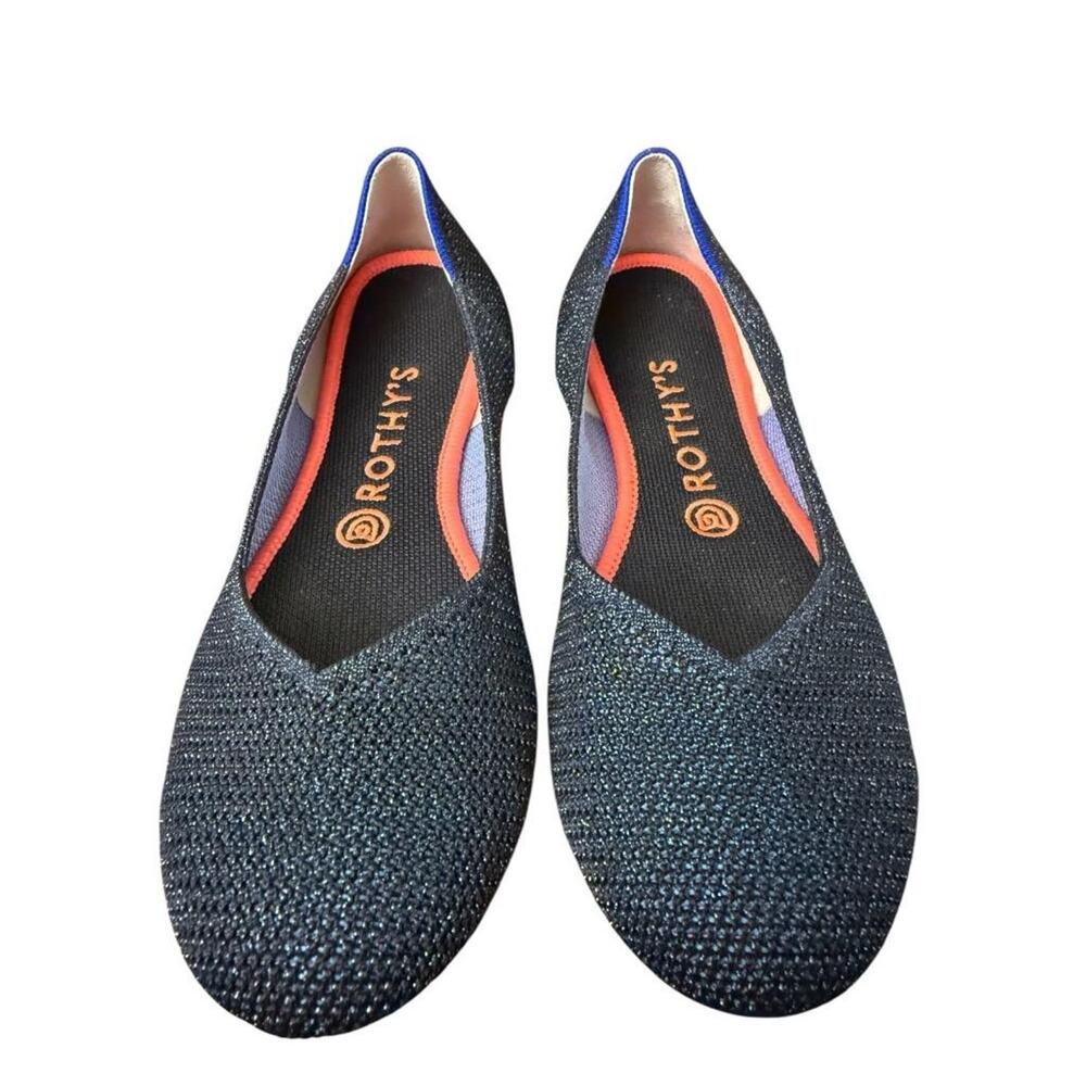 Rothy's The Flat Metallic Lattice Stitch Flats Blue Women size 8.5 - Picture 3 of 6